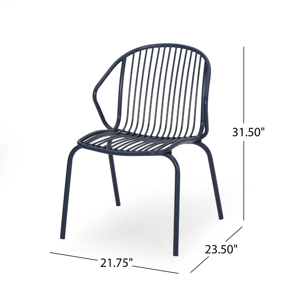 Osto Outdoor Side Chair Set of 2, Navy Blue Iron Frames, Sleek Legs -BM335452