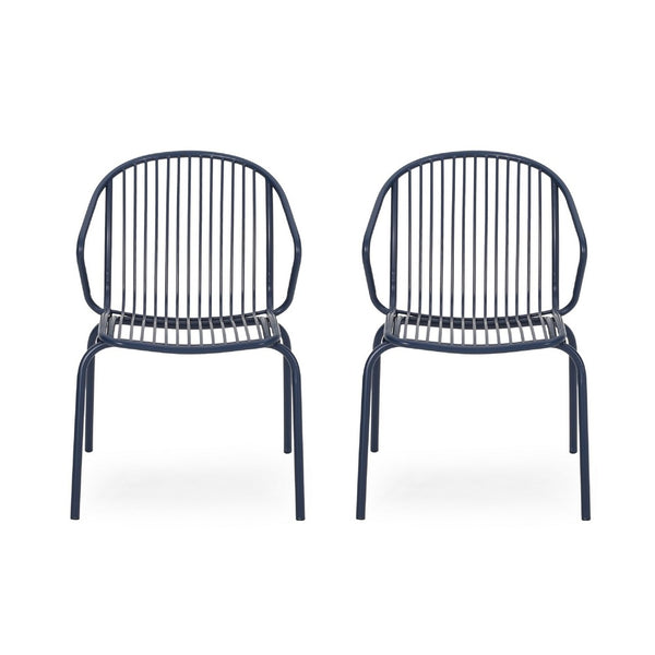 Osto Outdoor Side Chair Set of 2, Navy Blue Iron Frames, Sleek Legs -BM335452
