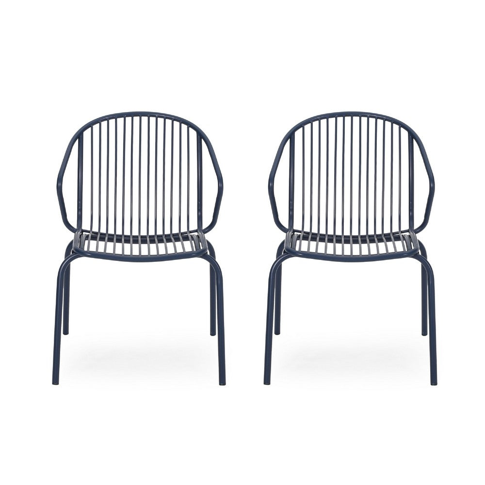 Osto Outdoor Side Chair Set of 2, Navy Blue Iron Frames, Sleek Legs -BM335452