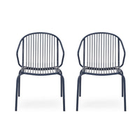 Osto Outdoor Side Chair Set of 2, Navy Blue Iron Frames, Sleek Legs -BM335452