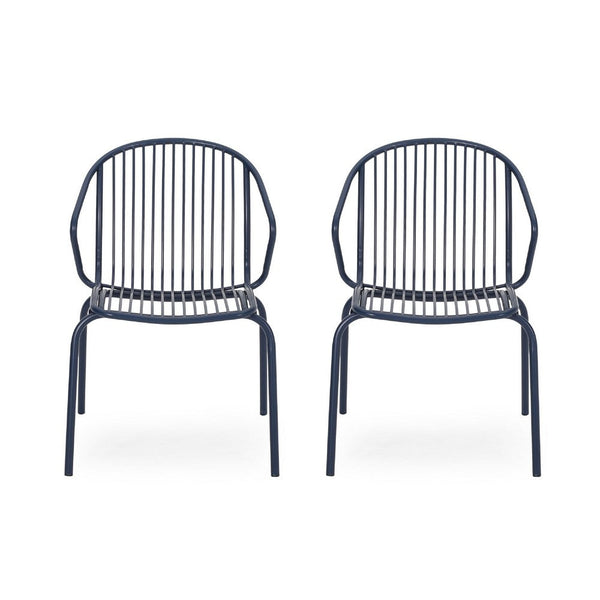 Osto Outdoor Side Chair Set of 2, Navy Blue Iron Frames, Sleek Legs -BM335452