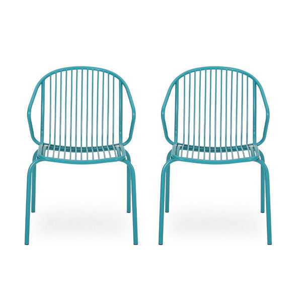 Osto Outdoor Side Chair Set of 2, Teal Blue Iron Frames, Sleek Legs -BM335453