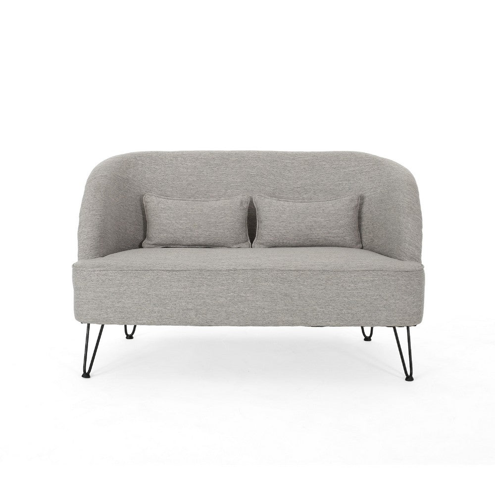 Loveseat, Light Gray Fabric, Retro Black Metal Hairpin Legs, 50 Inch -BM335454