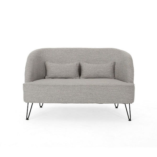 Loveseat, Light Gray Fabric, Retro Black Metal Hairpin Legs, 50 Inch -BM335454