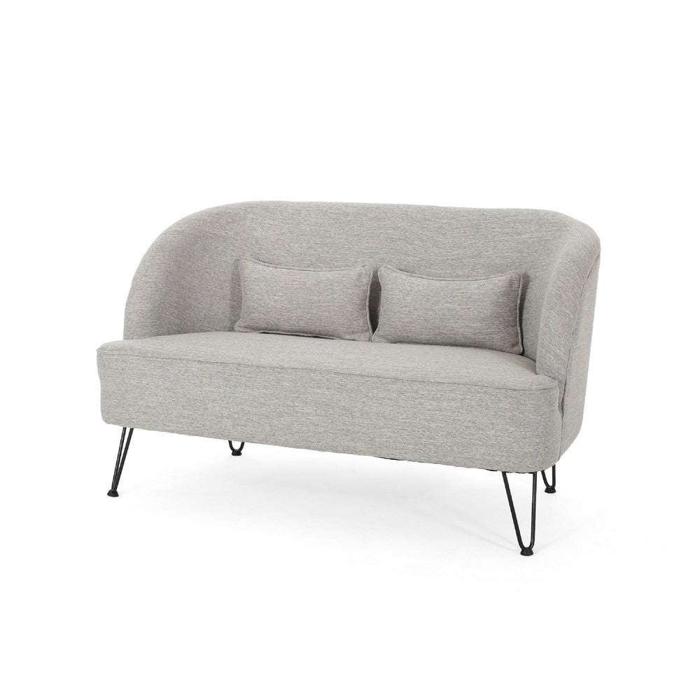 Loveseat, Light Gray Fabric, Retro Black Metal Hairpin Legs, 50 Inch -BM335454