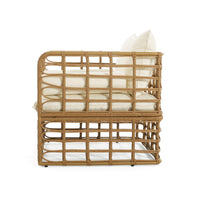 Outdoor Club Chair, White Fabric, Light Brown Faux Rattan, Iron -BM335455