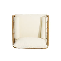 Outdoor Club Chair, White Fabric, Light Brown Faux Rattan, Iron -BM335455