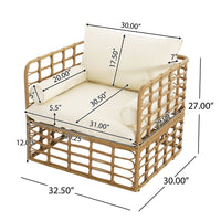 Outdoor Club Chair, White Fabric, Light Brown Faux Rattan, Iron -BM335455