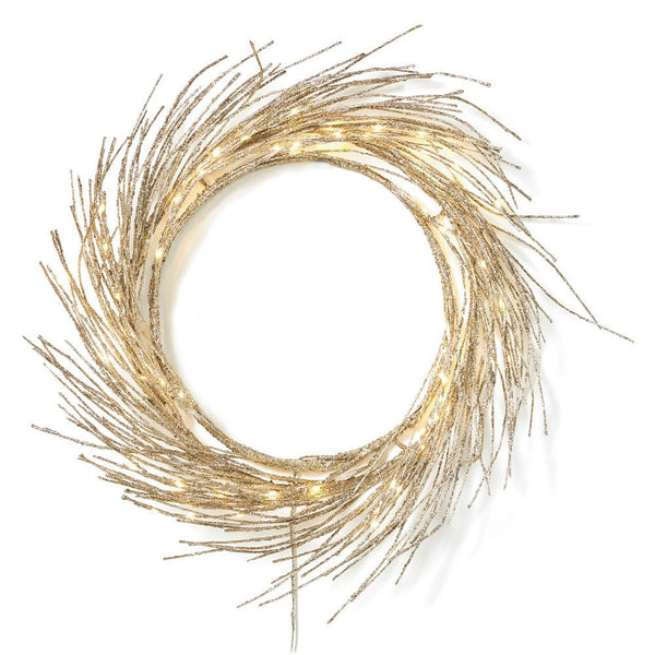 Eko Decorative Wreath, LED Lights, Champagne Iron Spiral 24 Inch -BM335459