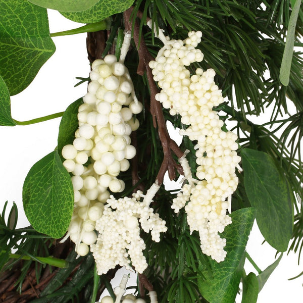Jay Hanging Berry Wreath, White Green Faux Eucalyptus Leaves 26 Inch -BM335460