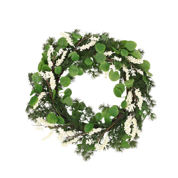 Jay Hanging Berry Wreath, White Green Faux Eucalyptus Leaves 26 Inch -BM335460
