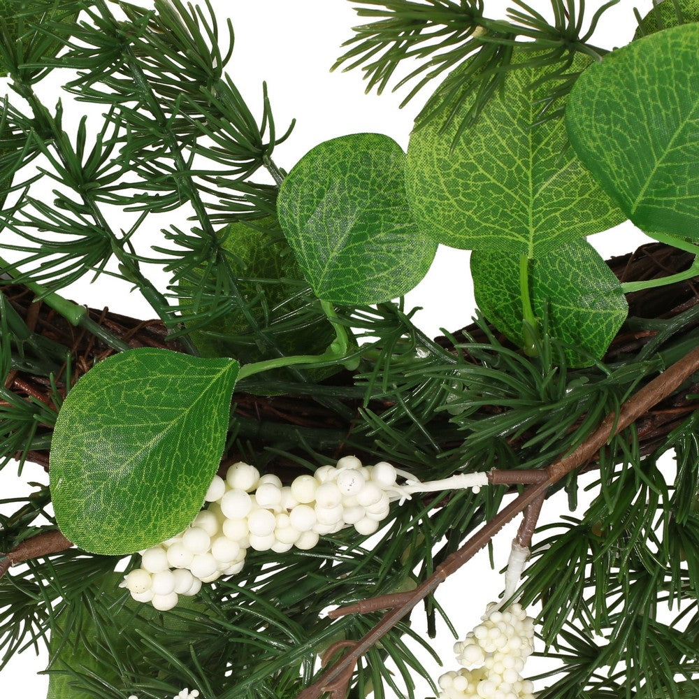 Jay Hanging Berry Wreath, White Green Faux Eucalyptus Leaves 26 Inch -BM335460