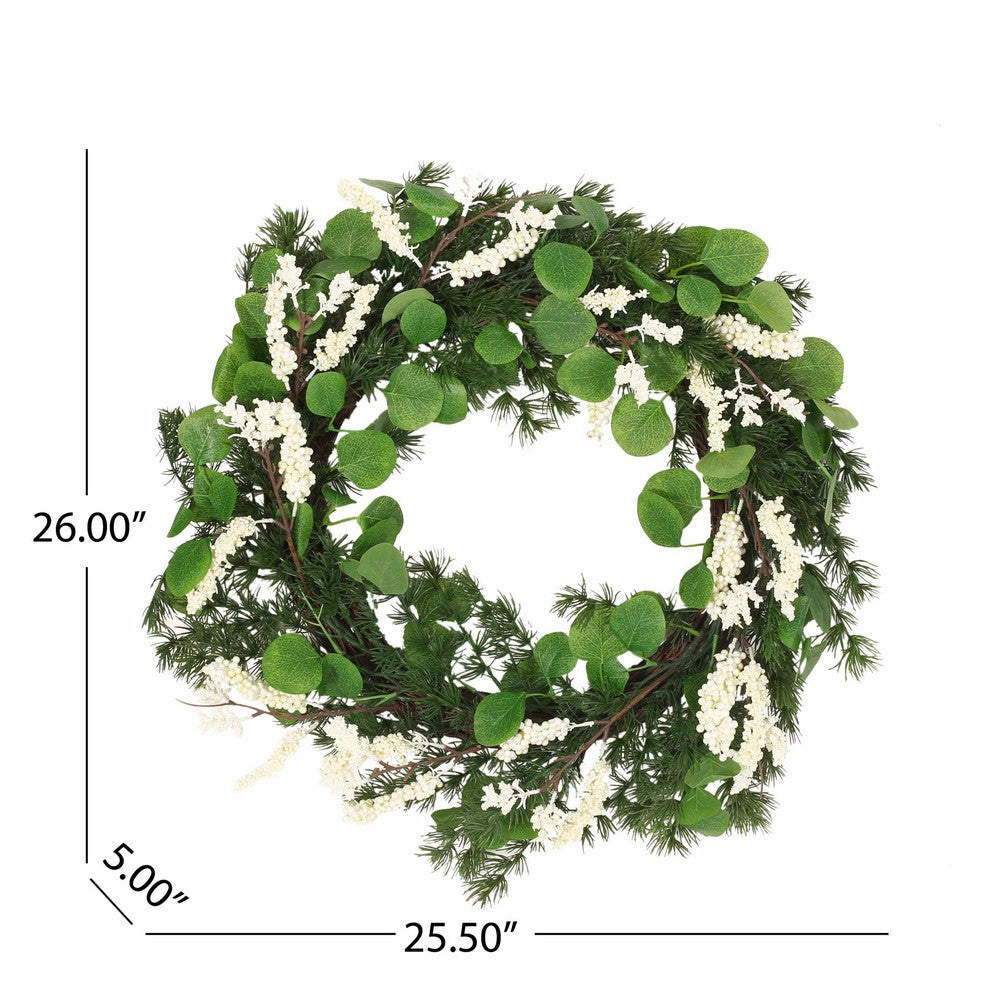 Jay Hanging Berry Wreath, White Green Faux Eucalyptus Leaves 26 Inch -BM335460
