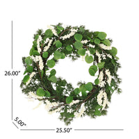 Jay Hanging Berry Wreath, White Green Faux Eucalyptus Leaves 26 Inch -BM335460