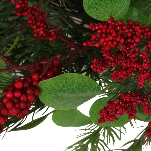 Jay Hanging Berry Wreath, Red Green Faux Eucalyptus Leaves 26 Inch -BM335461
