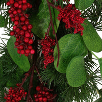 Jay Hanging Berry Wreath, Red Green Faux Eucalyptus Leaves 26 Inch -BM335461