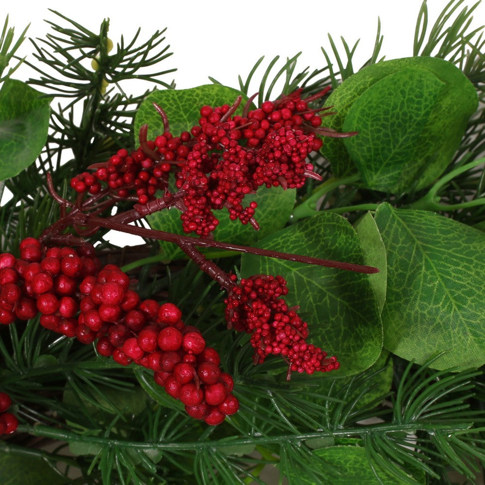 Jay Hanging Berry Wreath, Red Green Faux Eucalyptus Leaves 26 Inch -BM335461
