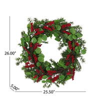 Jay Hanging Berry Wreath, Red Green Faux Eucalyptus Leaves 26 Inch -BM335461
