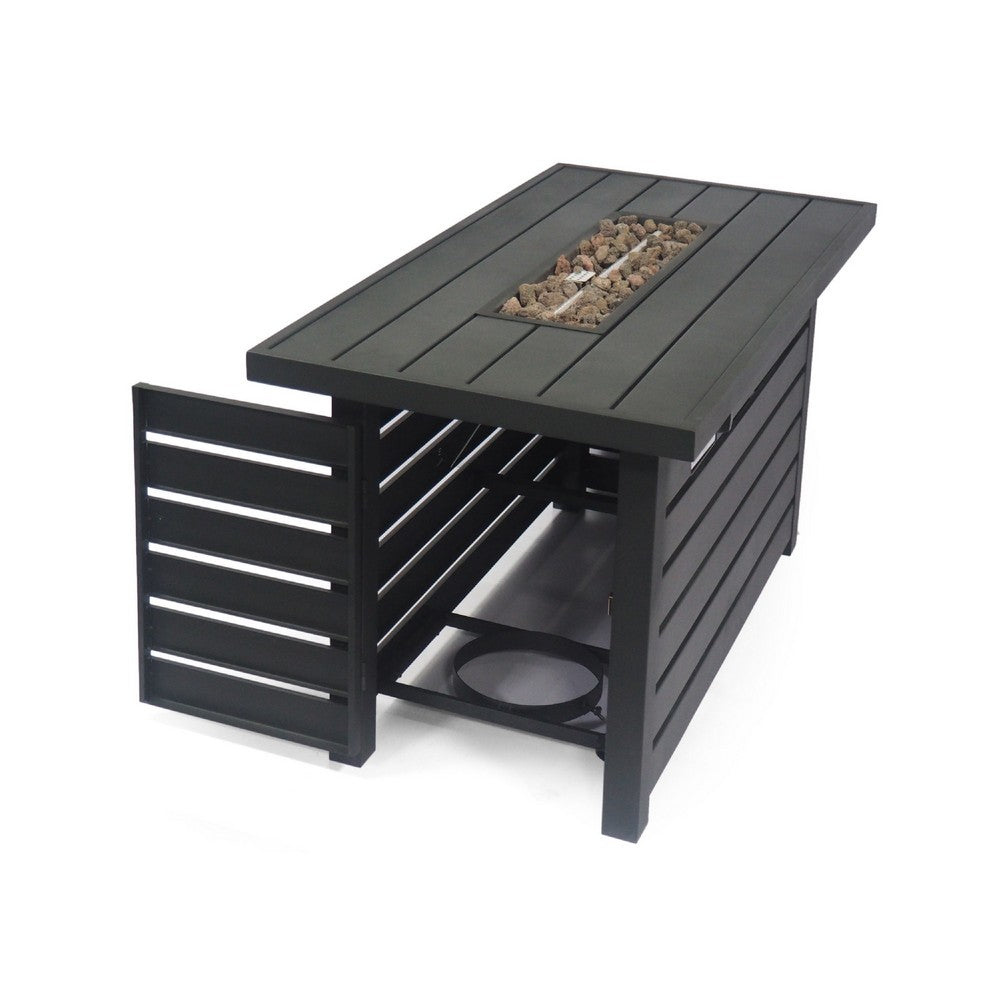 Outdoor Fire Pit, Black Iron, Inner Propane Gas Tank Storage, 47 Inch -BM335462