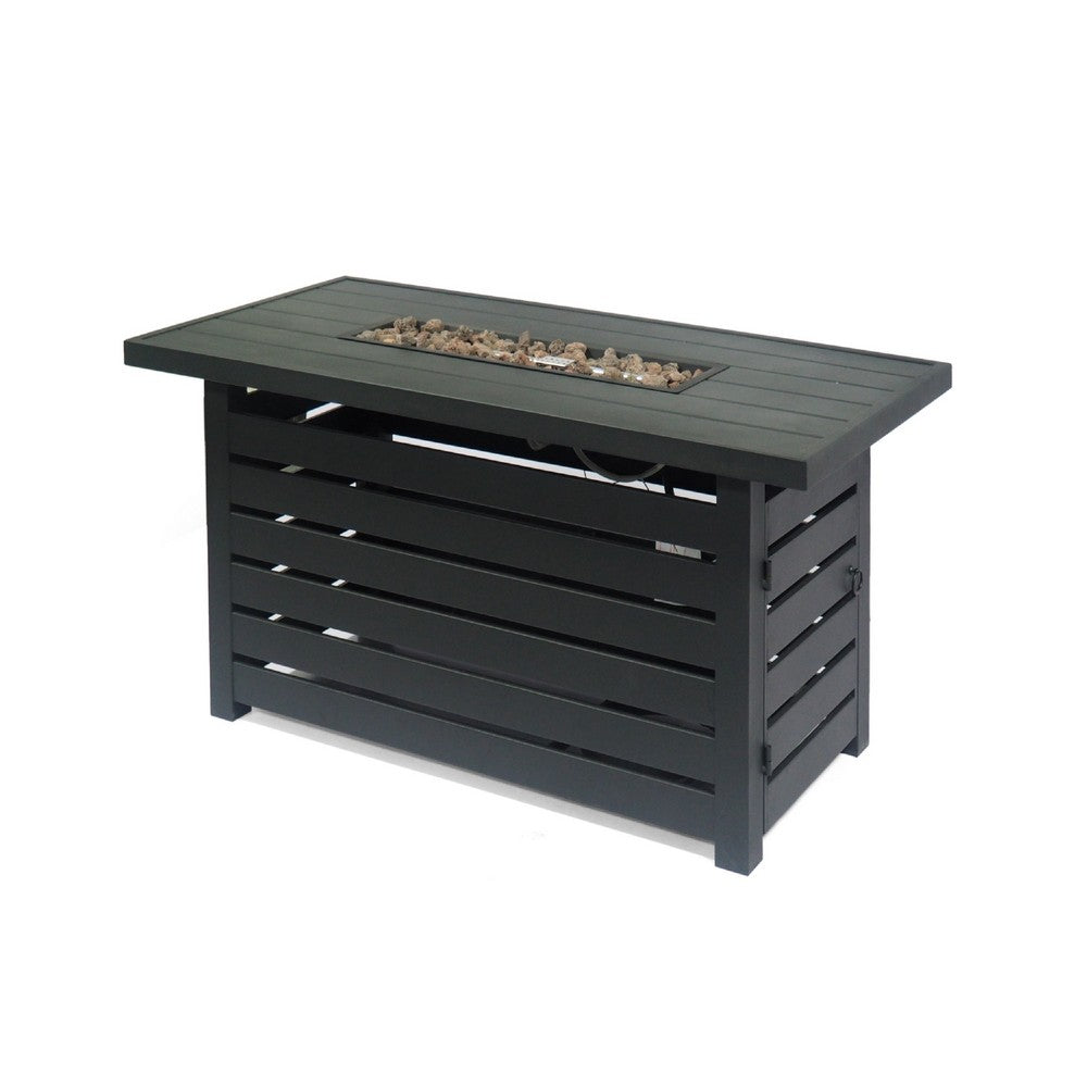 Outdoor Fire Pit, Black Iron, Inner Propane Gas Tank Storage, 47 Inch -BM335462