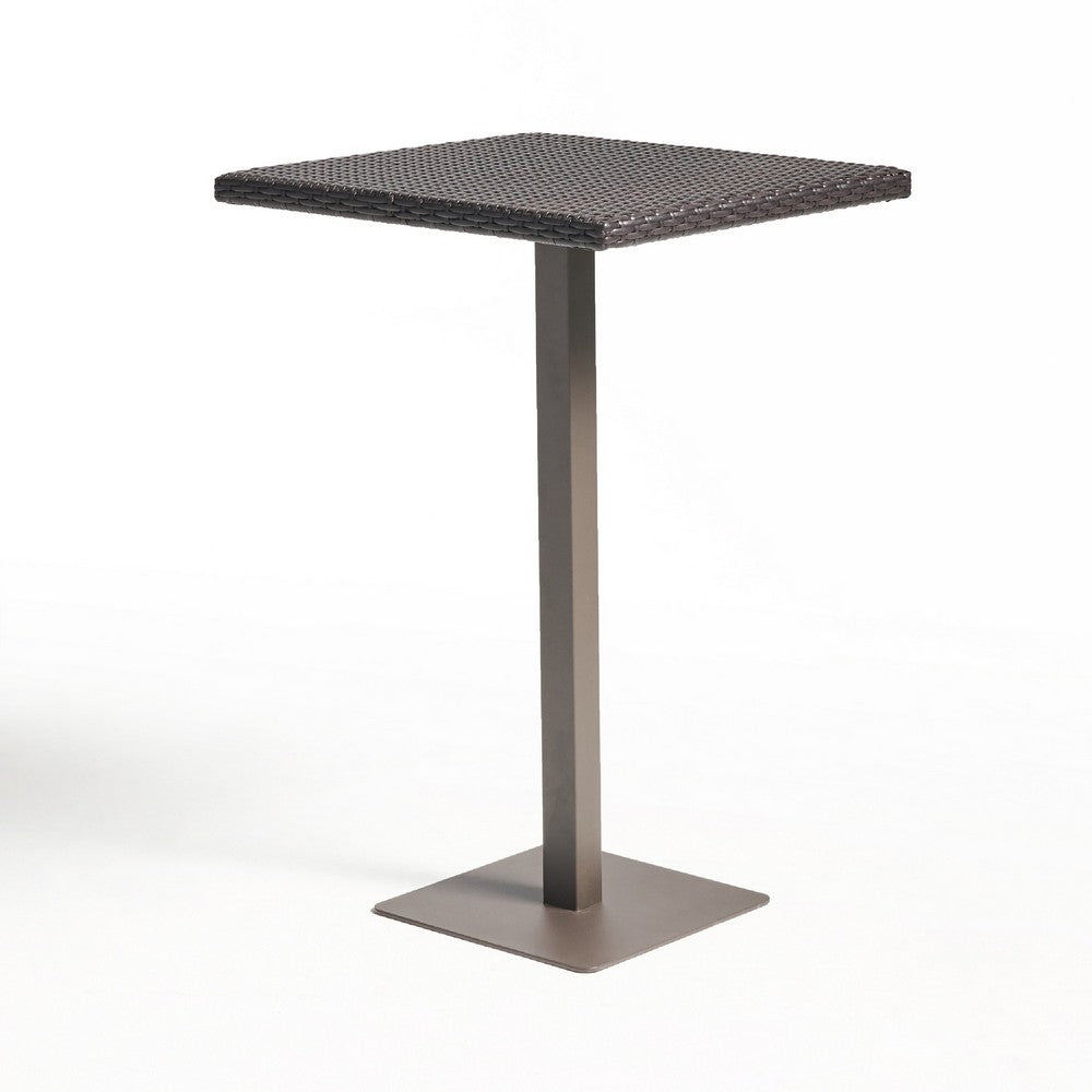 Outdoor Square Bar Table, Brown Multi Rattan, Metal Frame -BM335467