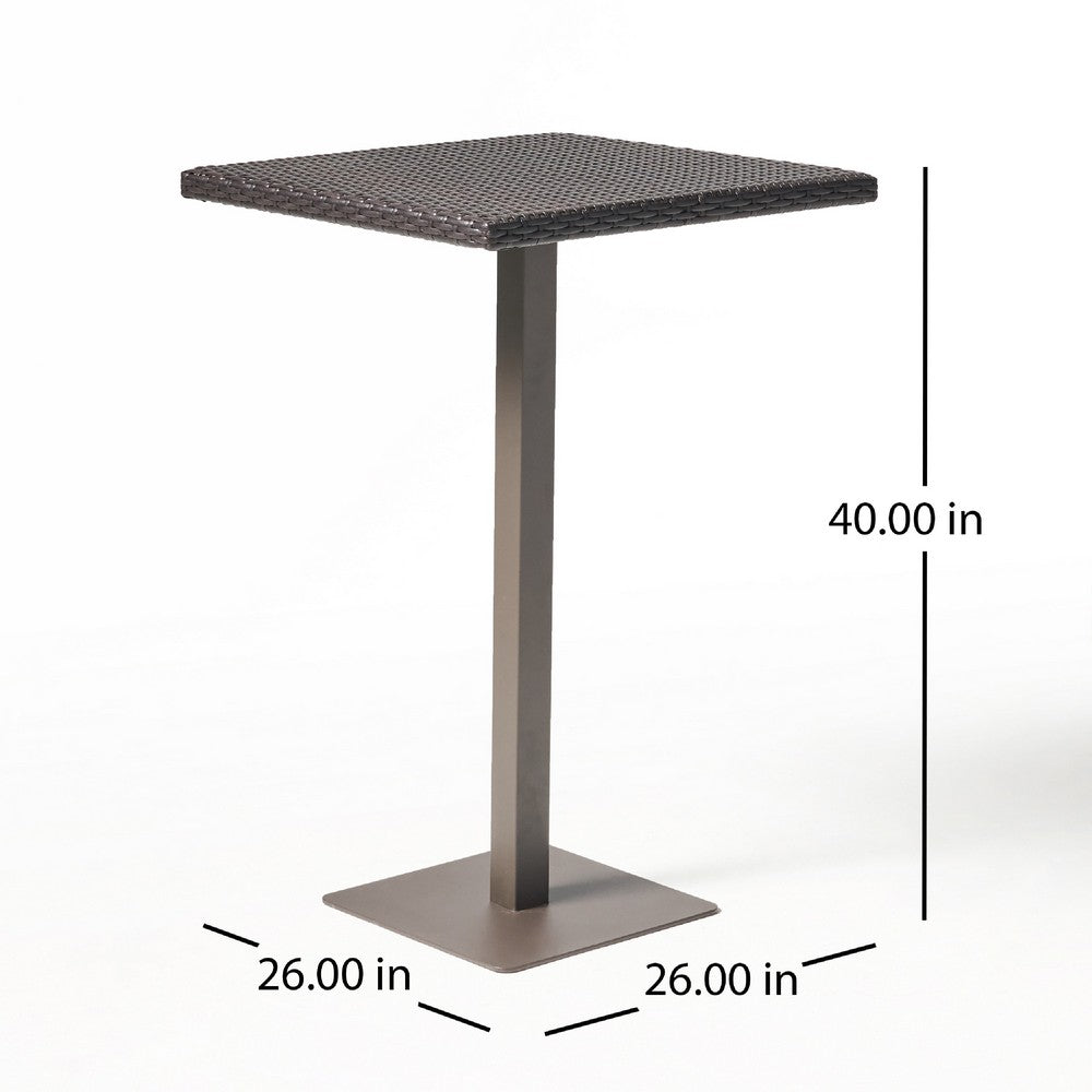 Outdoor Square Bar Table, Brown Multi Rattan, Metal Frame -BM335467