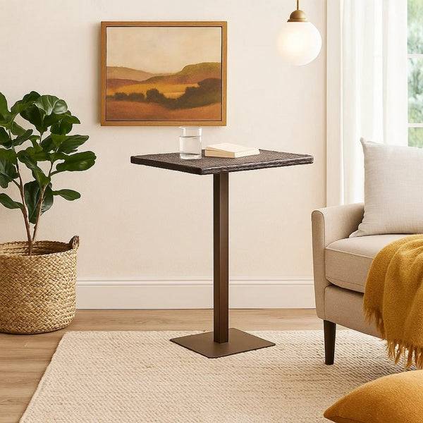 Outdoor Square Bar Table, Brown Multi Rattan, Metal Frame -BM335467