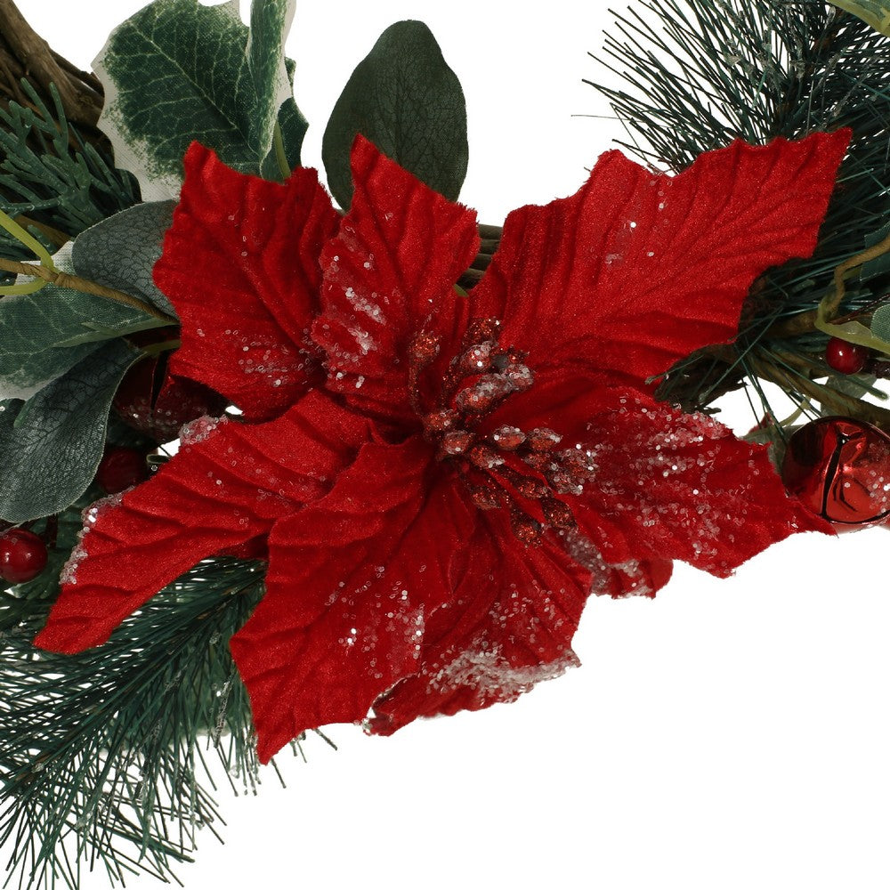 Half Wreath, Faux Poinsettia Berry Eucalyptus, Red and Green 24 Inch -BM335468