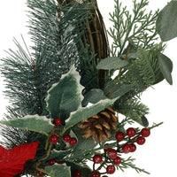 Half Wreath, Faux Poinsettia Berry Eucalyptus, Red and Green 24 Inch -BM335468