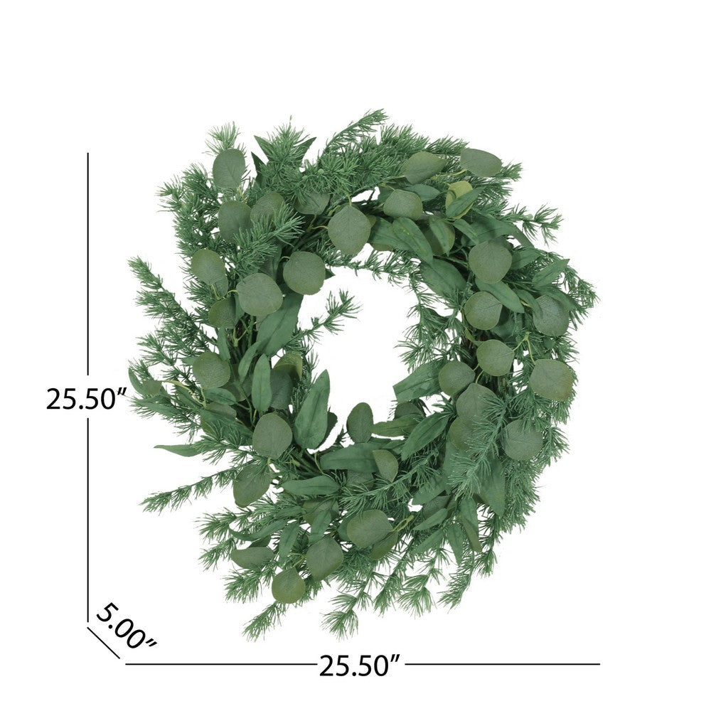 Holiday Wreath, Green Polyester Leaves and Wire Construction, 26 Inch -BM335469