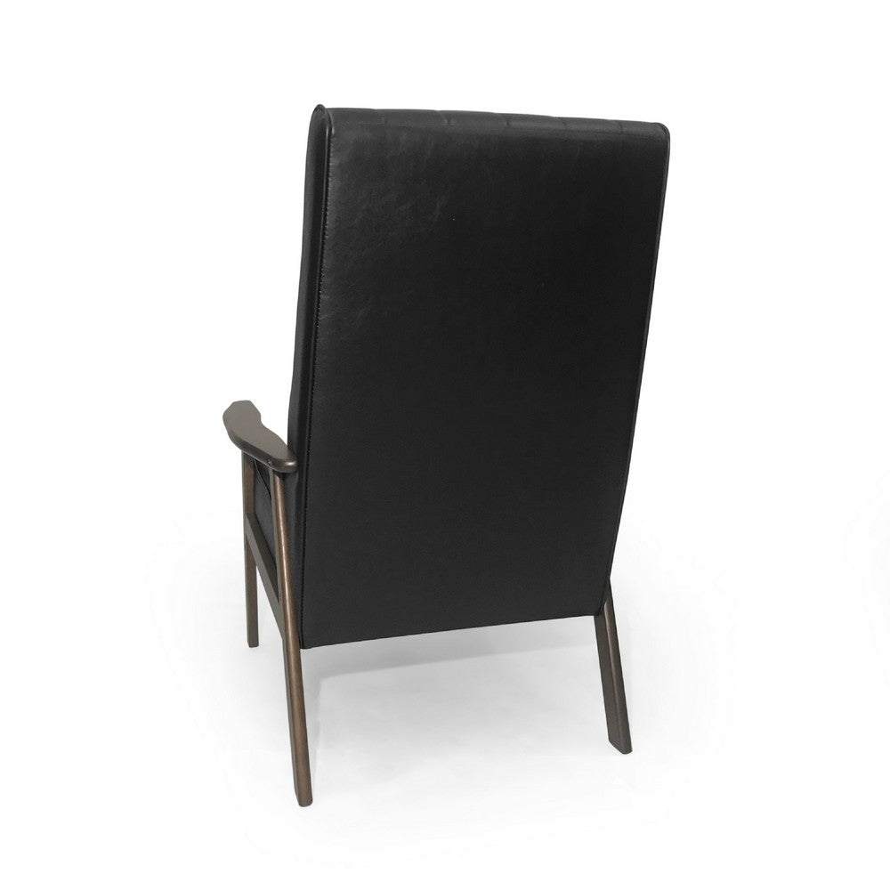 Accent Armchair, Tufted Matte Black Faux Leather, Brown Wood Frame -BM335470