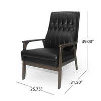 Accent Armchair, Tufted Matte Black Faux Leather, Brown Wood Frame -BM335470
