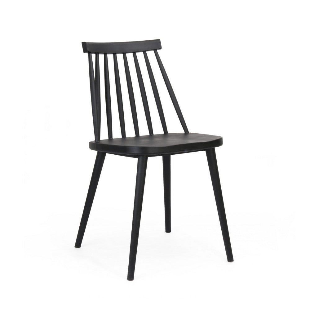 Dining Side Chair Set of 2, Black Polypropylene, Spindle Backrest -BM335471