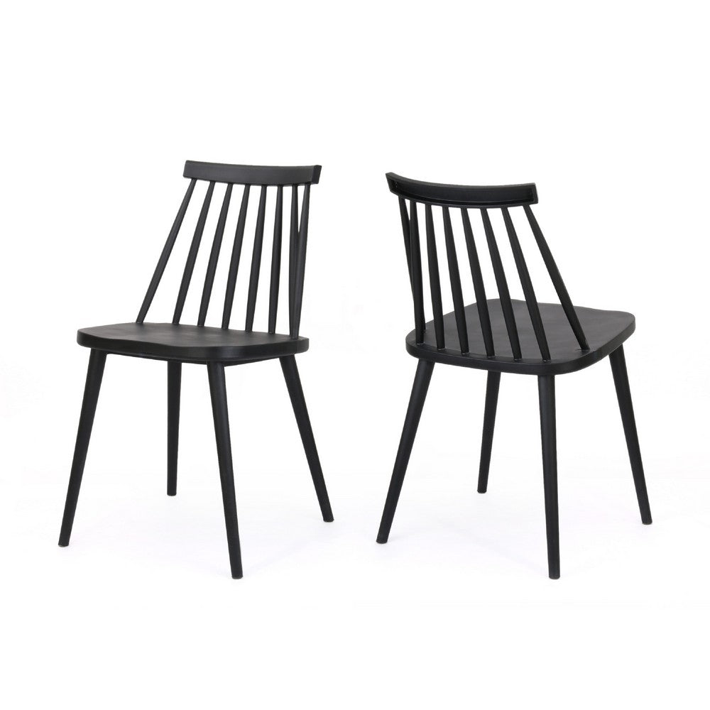 Dining Side Chair Set of 2, Black Polypropylene, Spindle Backrest -BM335471