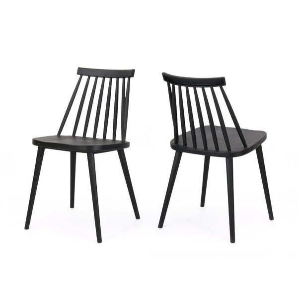 Dining Side Chair Set of 2, Black Polypropylene, Spindle Backrest -BM335471