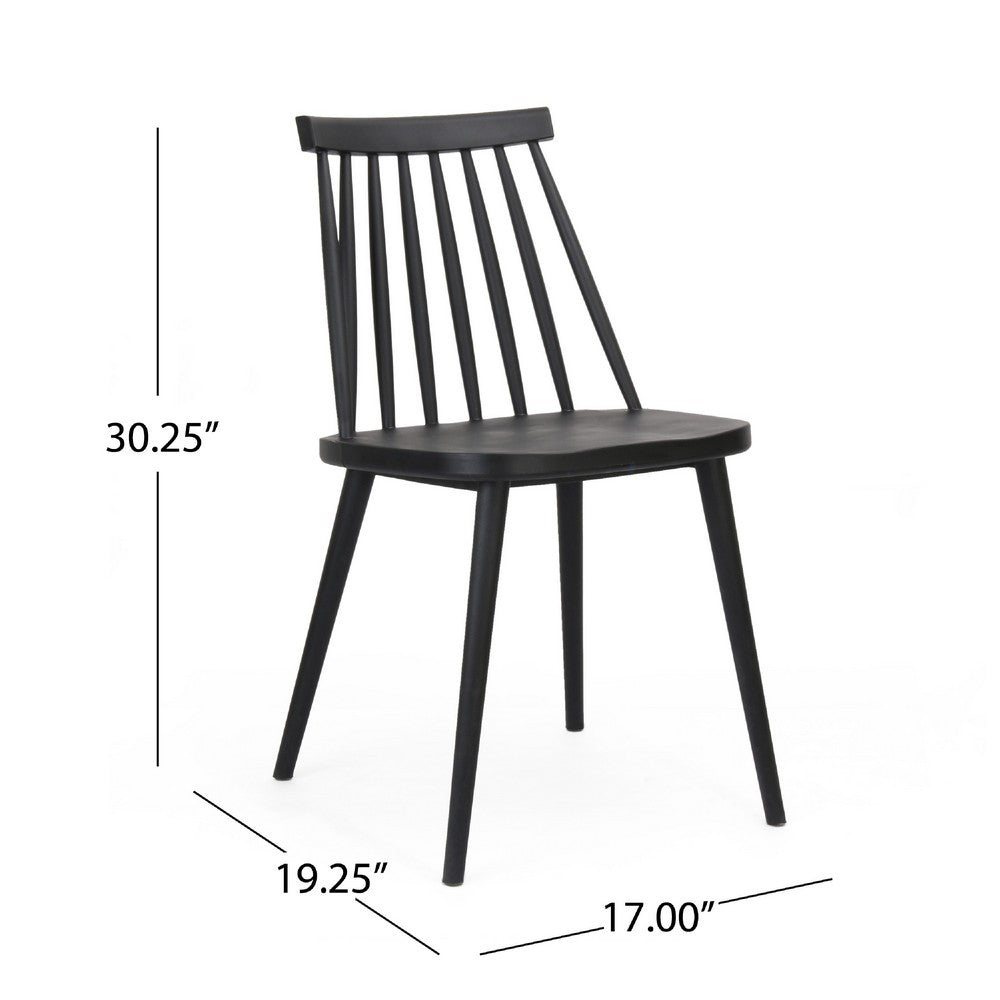 Dining Side Chair Set of 2, Black Polypropylene, Spindle Backrest -BM335471