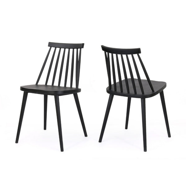 Dining Side Chair Set of 2, Black Polypropylene, Spindle Backrest -BM335471