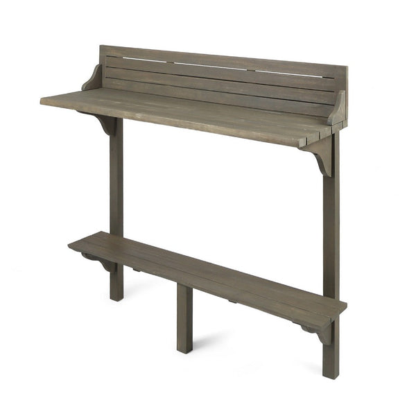 Outdoor Balcony Bar Table, Slim Design Gray Wood Frame, 50 Inch -BM335472