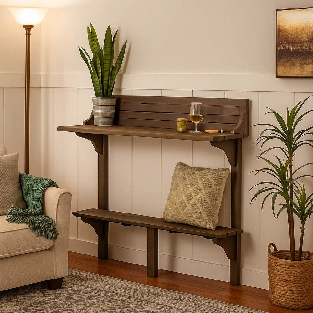 Outdoor Balcony Bar Table, Slim Design Gray Wood Frame, 50 Inch -BM335472