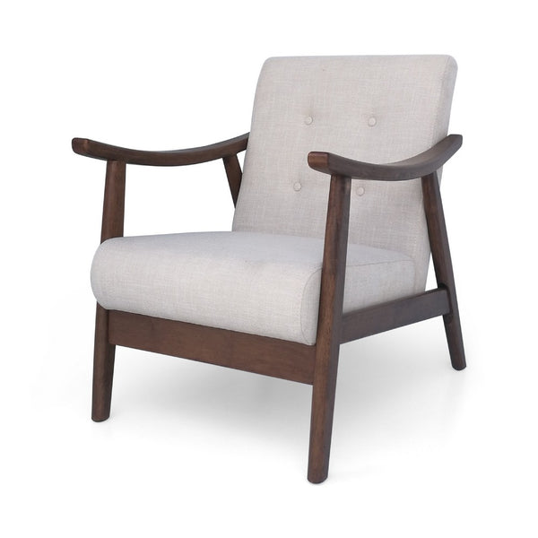 Accent Armchair, Soft Button Tufted Beige Fabric, Dark Brown Wood -BM335473