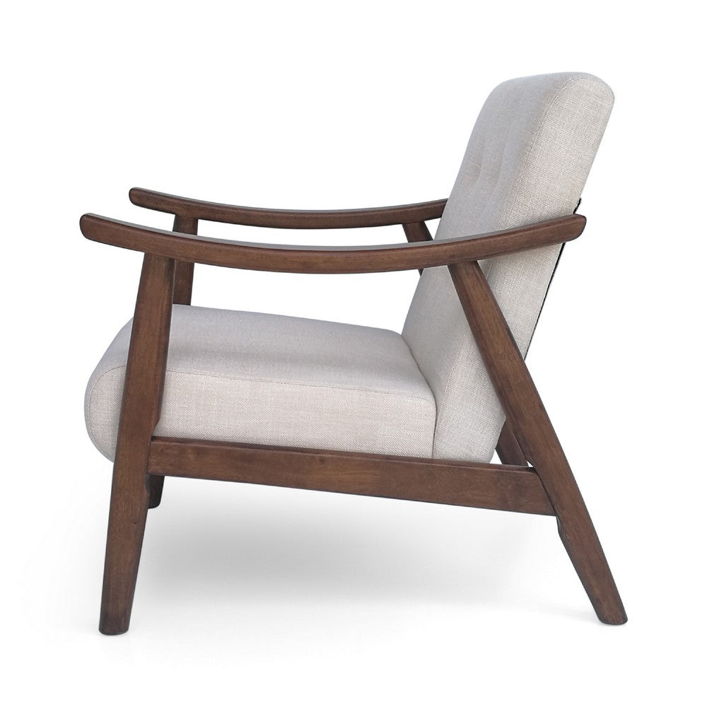 Accent Armchair, Soft Button Tufted Beige Fabric, Dark Brown Wood -BM335473