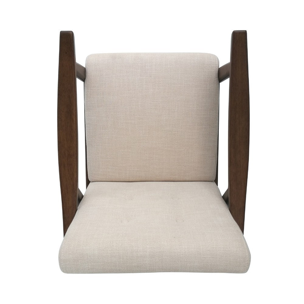 Accent Armchair, Soft Button Tufted Beige Fabric, Dark Brown Wood -BM335473