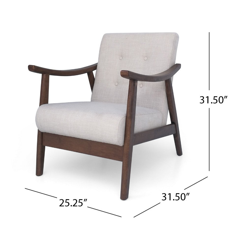 Accent Armchair, Soft Button Tufted Beige Fabric, Dark Brown Wood -BM335473