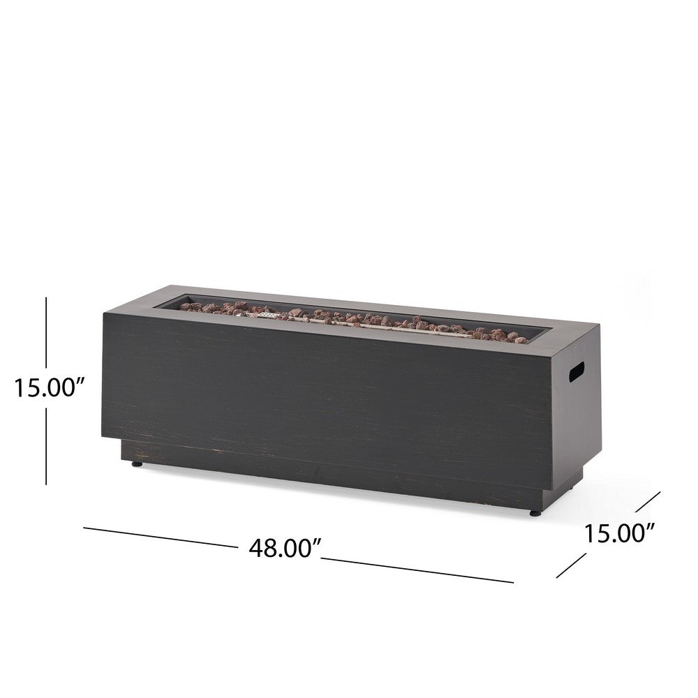 Outdoor Fire Pit, Dark Brown, Gold Iron Frame Rectangular 48 Inch -BM335475