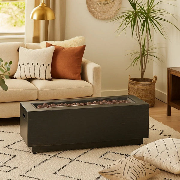 Outdoor Fire Pit, Dark Brown, Gold Iron Frame Rectangular 48 Inch -BM335475