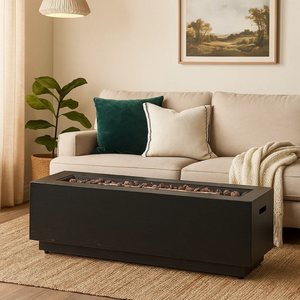 Outdoor Fire Pit, Dark Brown, Gold Iron Frame Rectangular 48 Inch -BM335475