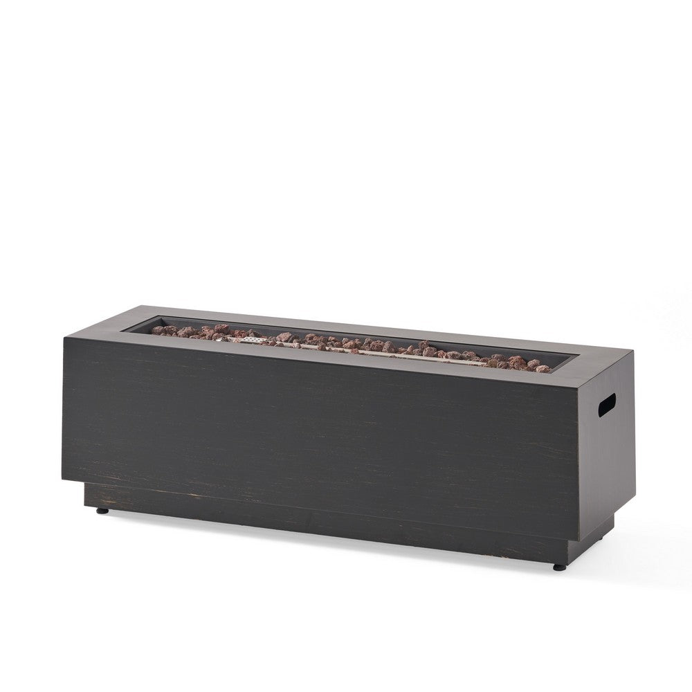 Outdoor Fire Pit, Dark Brown, Gold Iron Frame Rectangular 48 Inch -BM335475