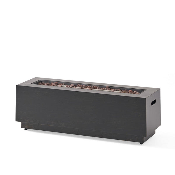 Outdoor Fire Pit, Dark Brown, Gold Iron Frame Rectangular 48 Inch -BM335475