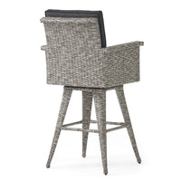 Outdoor Barstool Chair, Gray Black Wicker Rattan, Polyester Cushions -BM335476