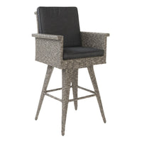 Outdoor Barstool Chair, Gray Black Wicker Rattan, Polyester Cushions -BM335476